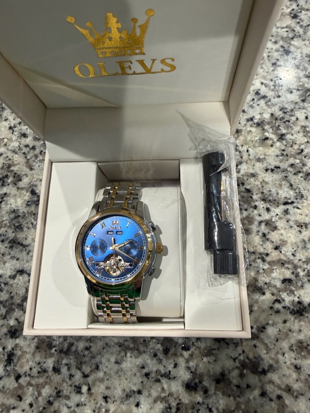 OLEVS Men’s Two-Tone Stainless Steel Watch with Blue Dial